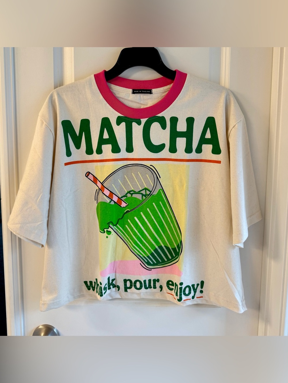MATCHA Graphic Tee — Cream with Green & Pink Accents